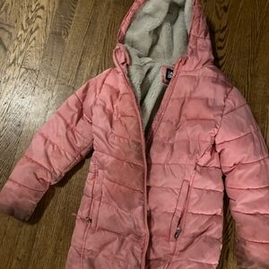 Lands End Girls Size Small 7 8 Coat Pink Fleece Lined Warm Jacket